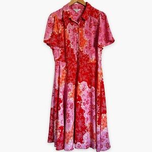 Nanette Lepore Pink and Red Floral Midi Dress